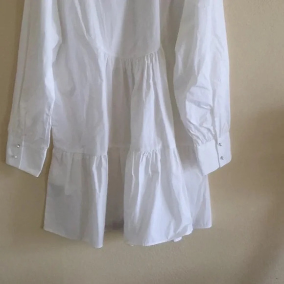 Zara White 100% Cotton Faux Pearl Buttons Voluminous Poplin Shirt Dress - Picture 9 of 12